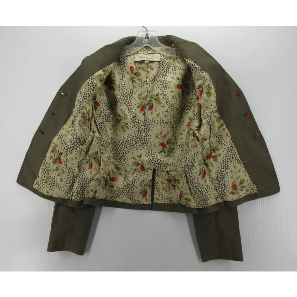 Paul Smith Blazer 6 Olive Jacket Coat Career Floral Lining Italy 42